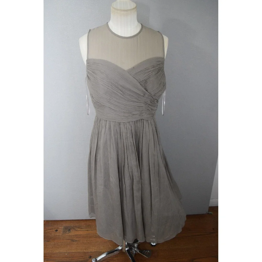 J.Crew Ava Dress 6 Gray Silk Illusion Neckline Midi  Bridesmaid Formal 09726